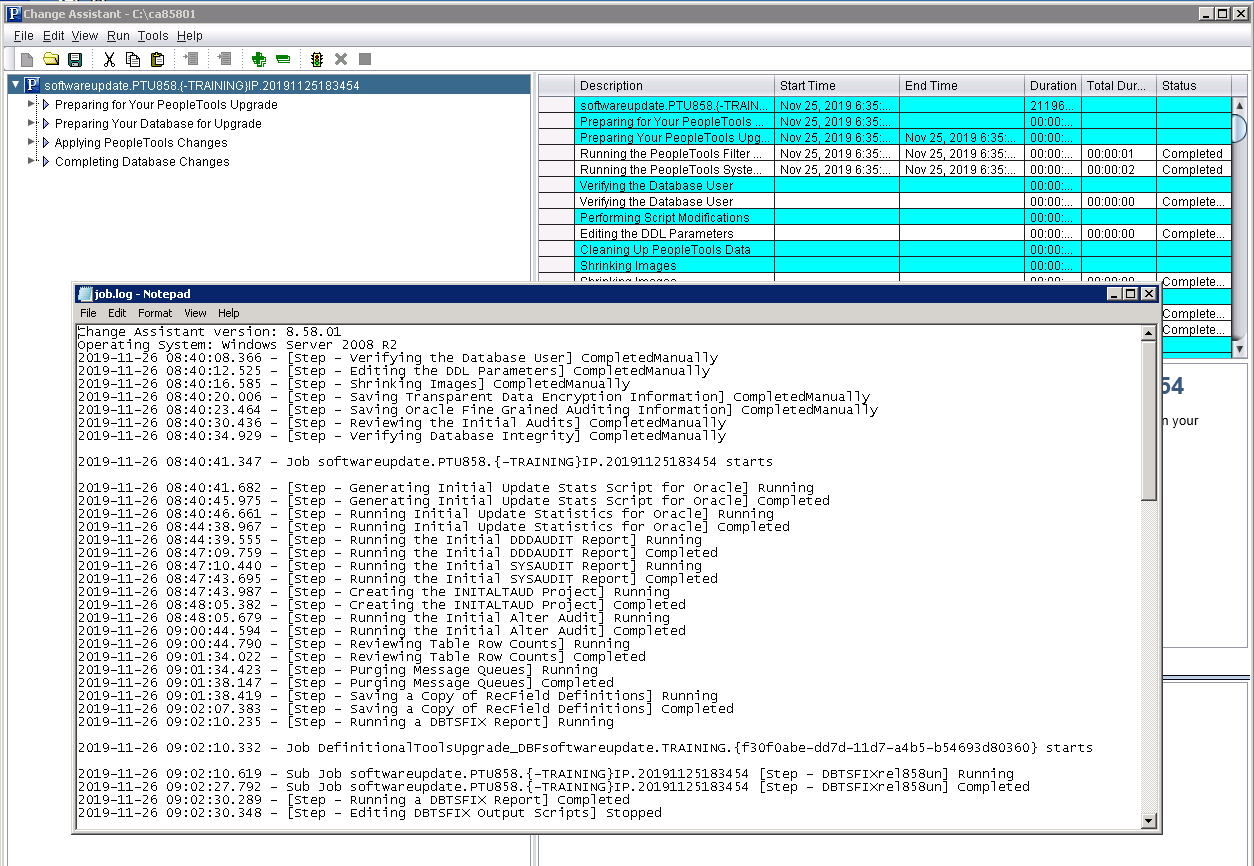 Accessing job log from Change Assistant