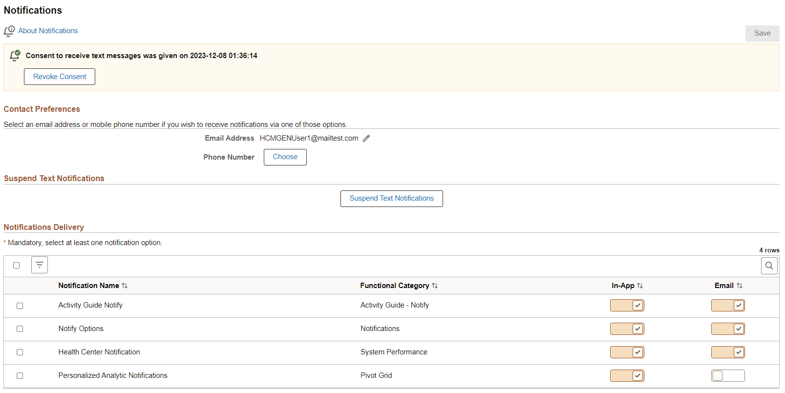 Notifications page: After personalization