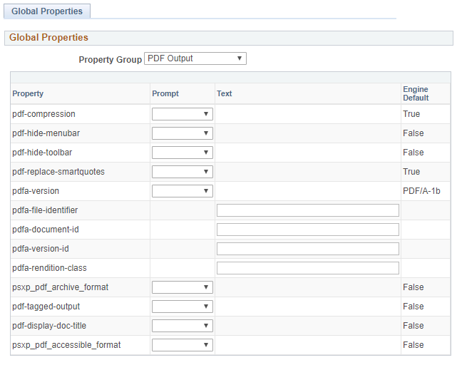 Global Properties page