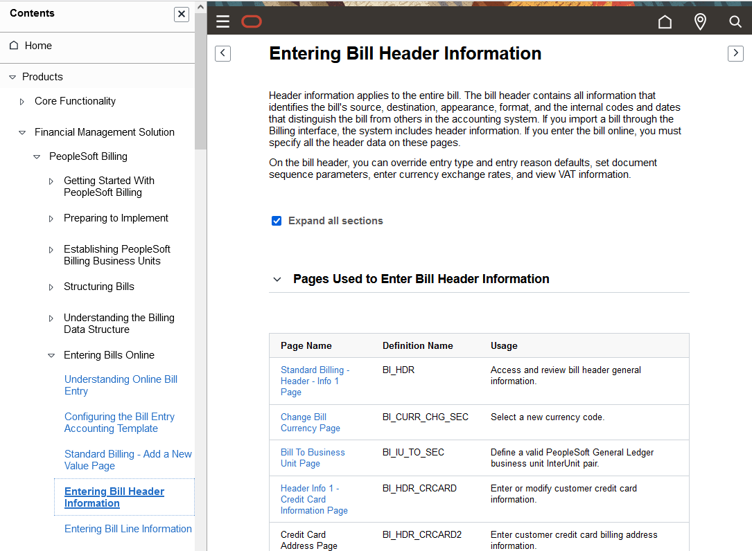 Online help page with Contents sidebar open