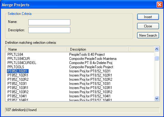 Merge Projects dialog box