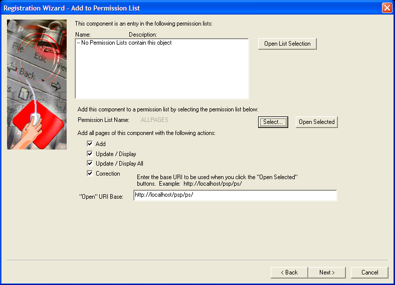 Registration Wizard - Add to Permission List dialog box