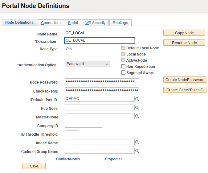Node Definitions page - Default local node
