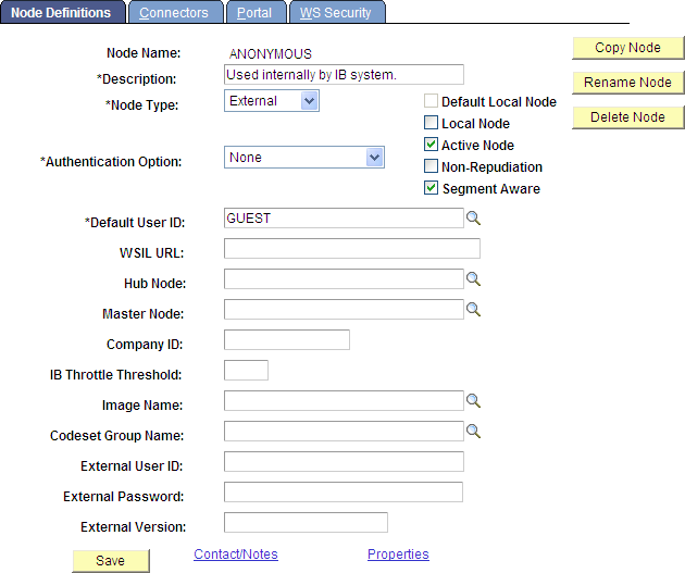 Node Definitions page - ANONYMOUS node