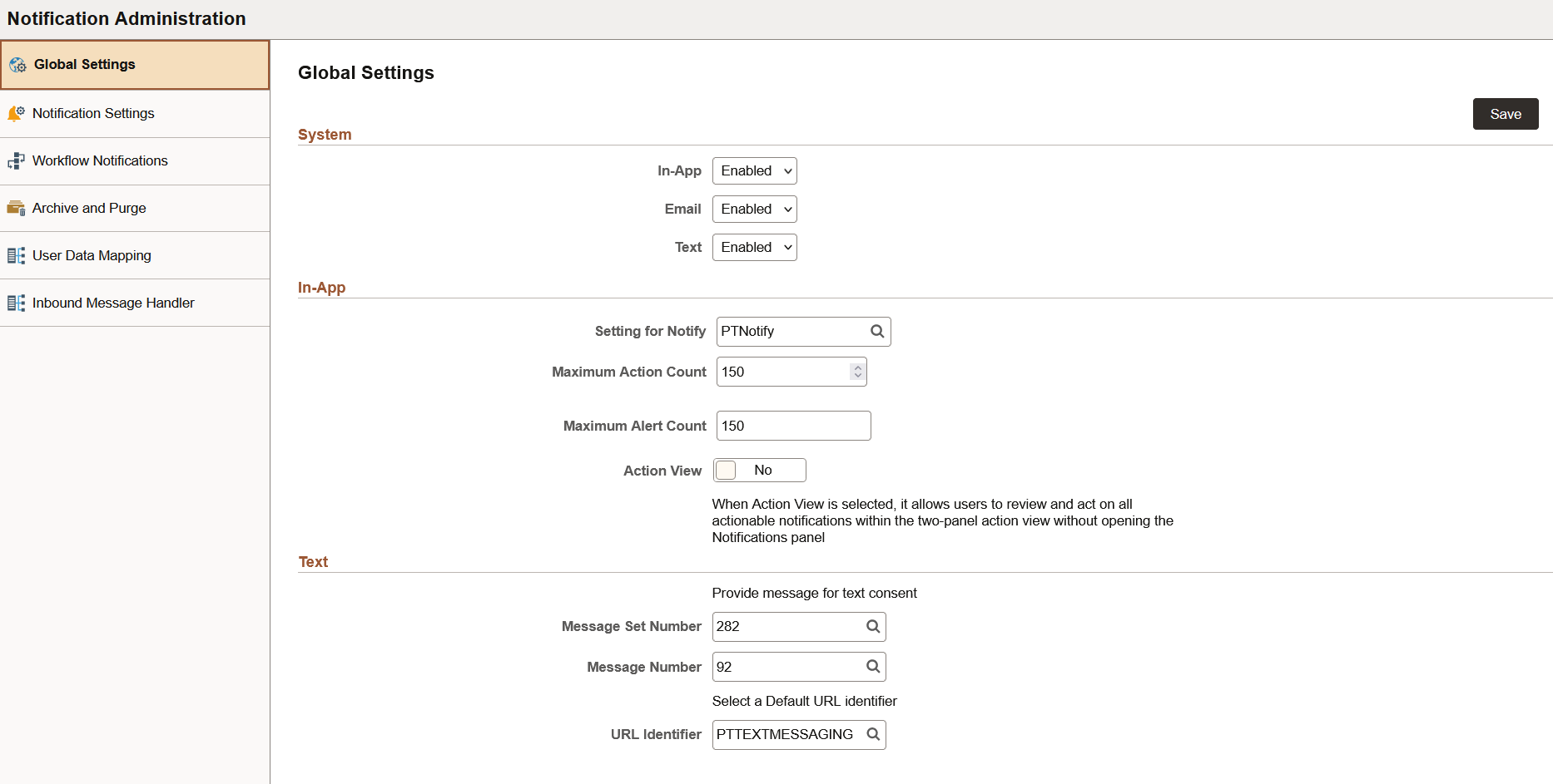 Notification Administration fluid navigation collection