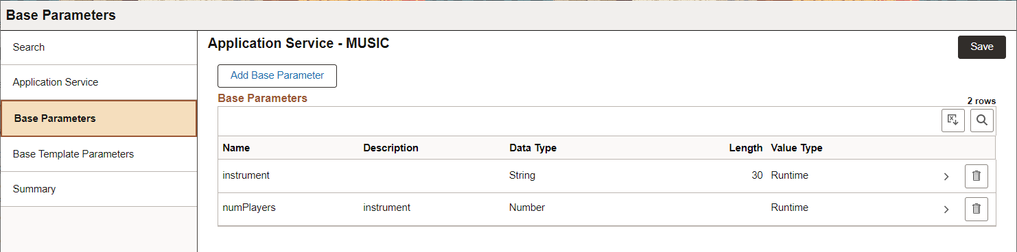 Base Parameters page