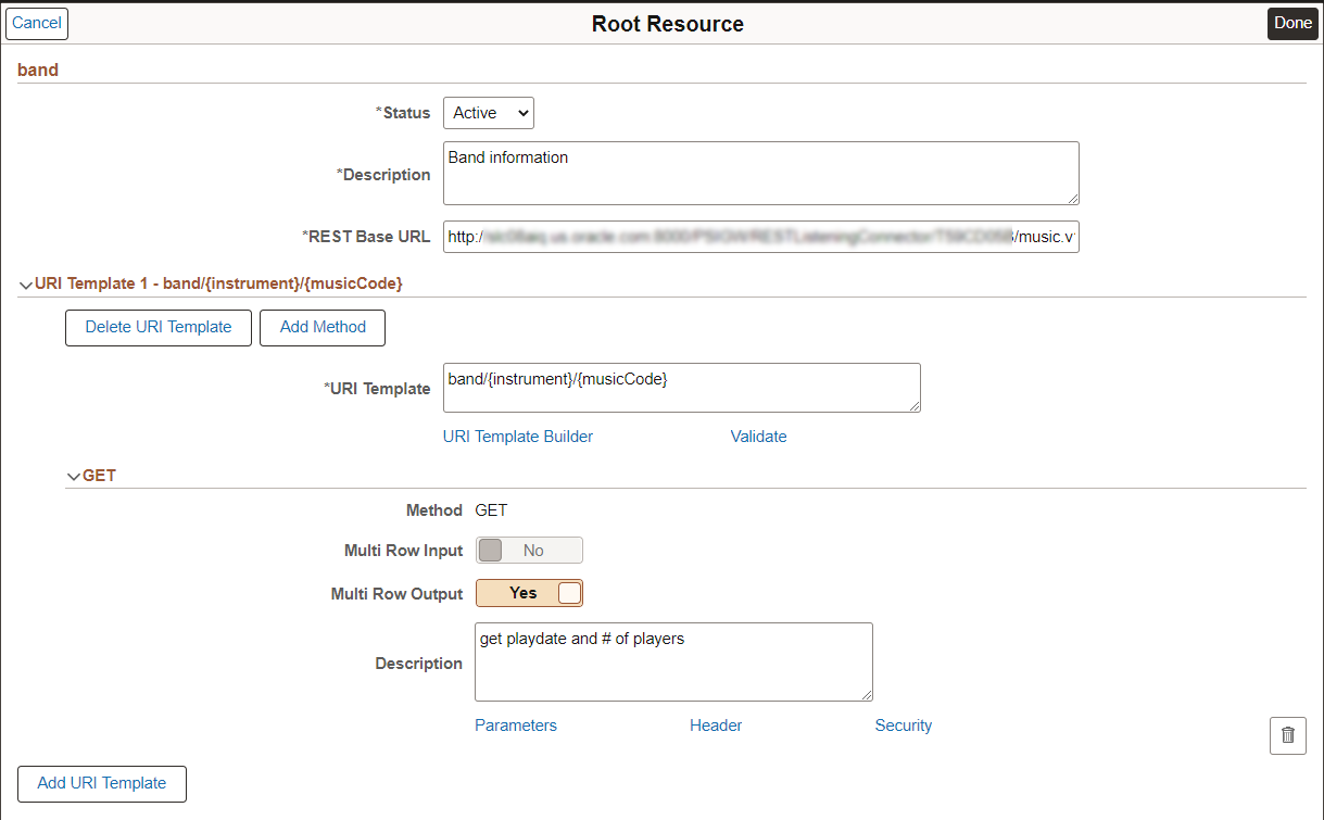 Root Resource with URI Template Method for Consumer Application Service