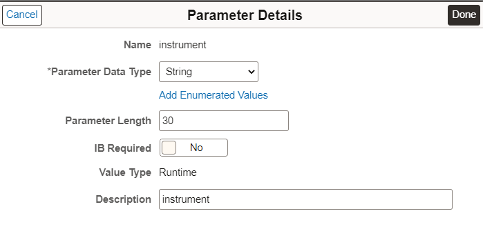 Parameter Details page