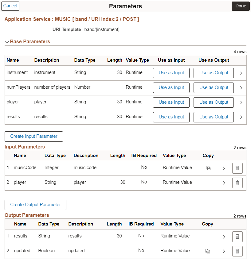 List Existing Parameters