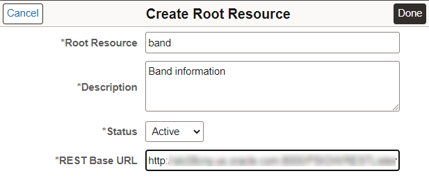 Create Root Resource page