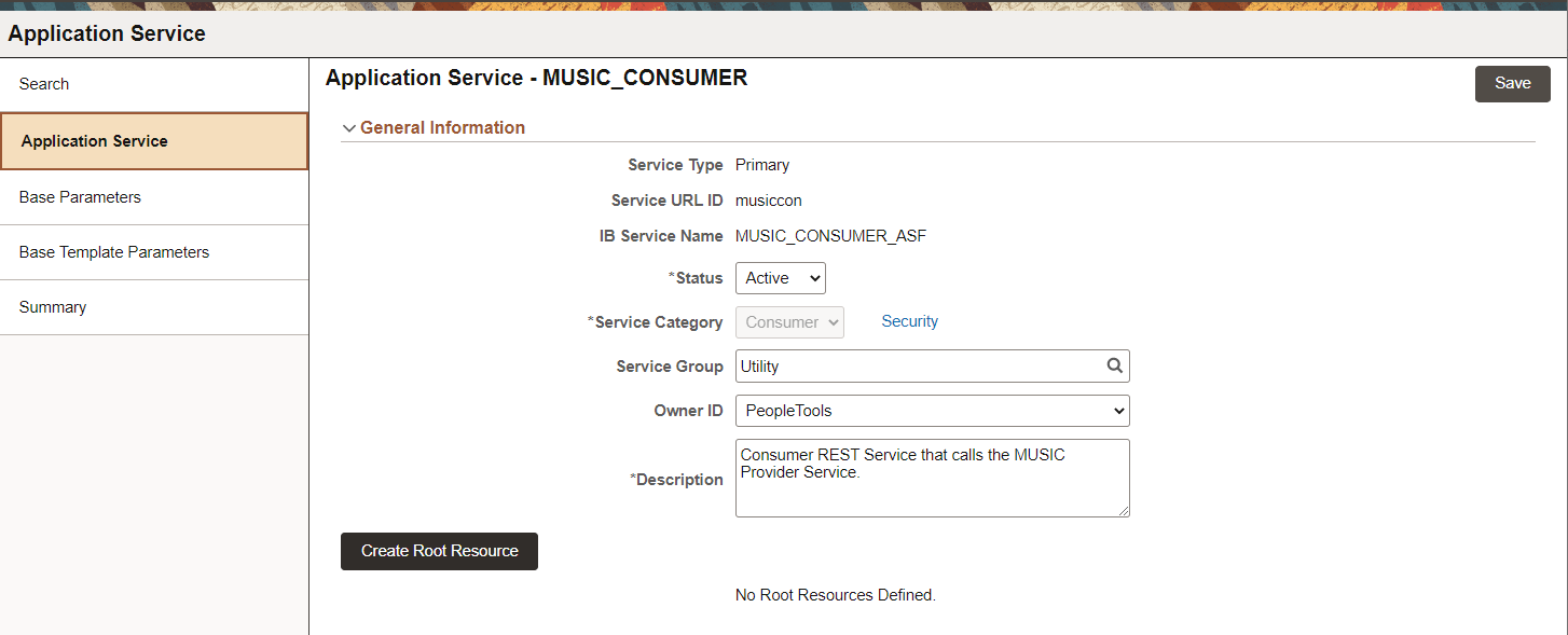 Application Service page for Consumer Application Service after Save