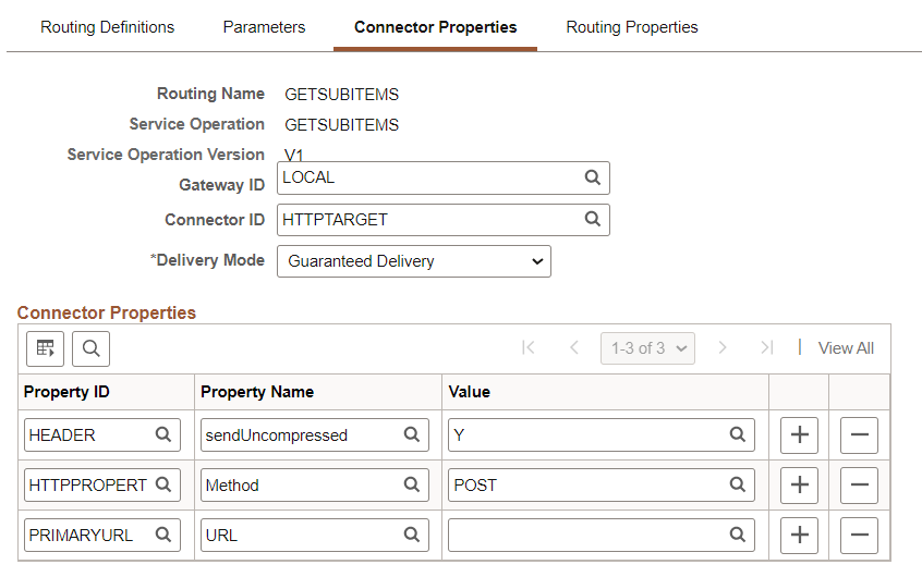 Routings - Connector Properties page - HTTP target connector