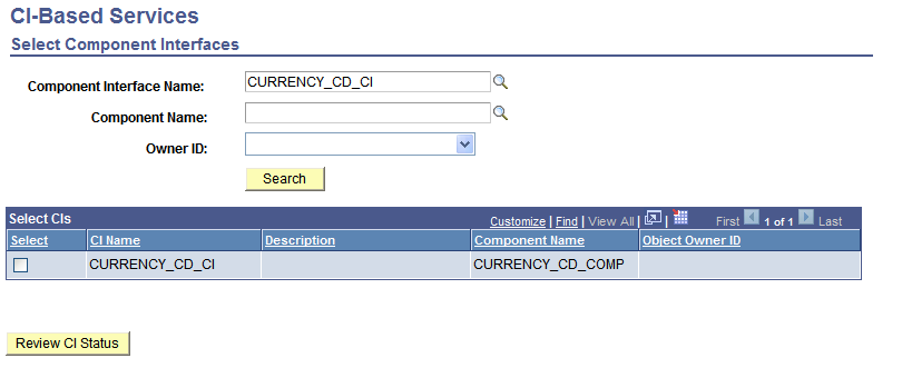 Select Component Interfaces page