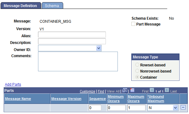 Messages - Message Definitions page