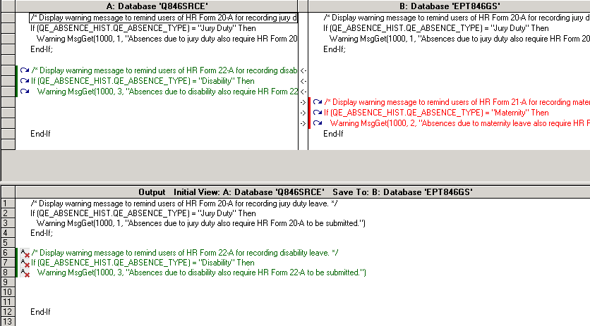 Merge interface for a text definition