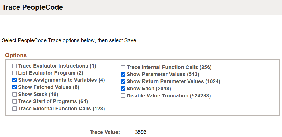 Trace PeopleCode page