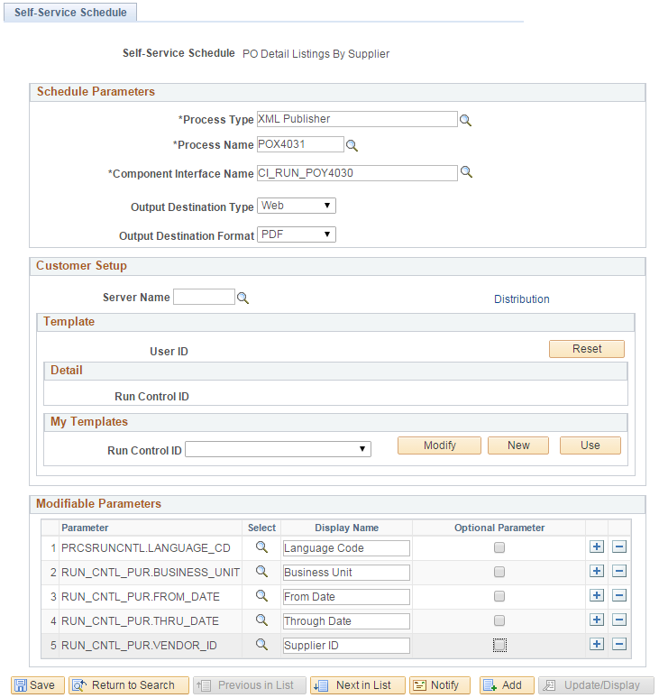 Self-Service Schedule page