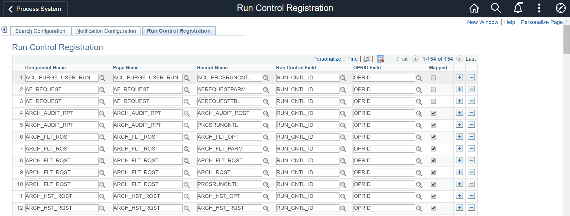 Run Control Registration wizard