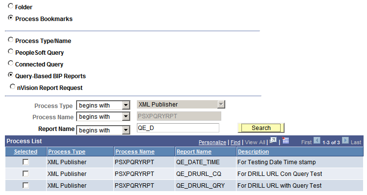 Query-Based BIP Reports list