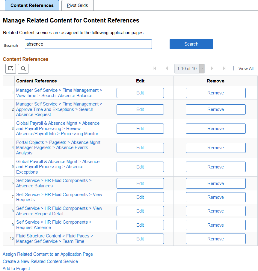 Manage Related Content for Content References page
