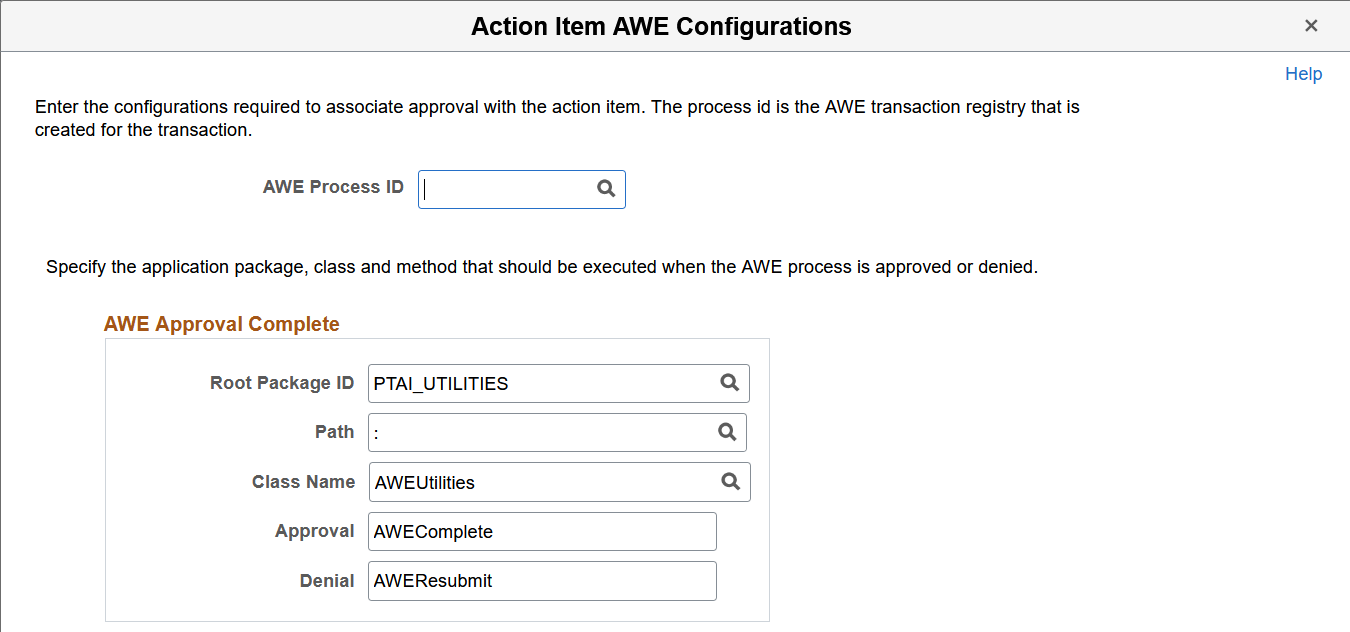 Action Item AWE Configurations page