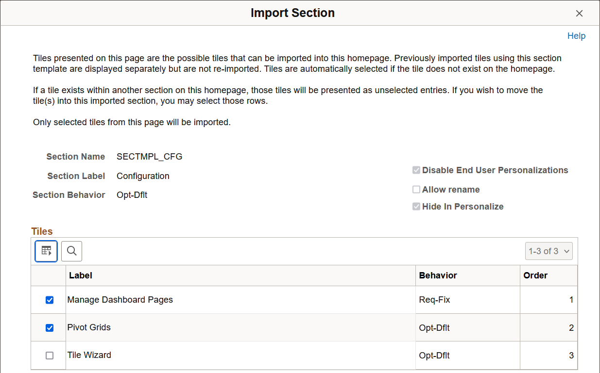 Import Section page