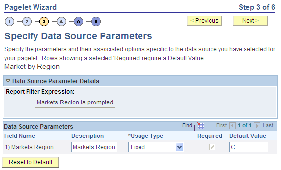 Specify Data Source Parameters page