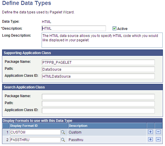 Define Data Types page