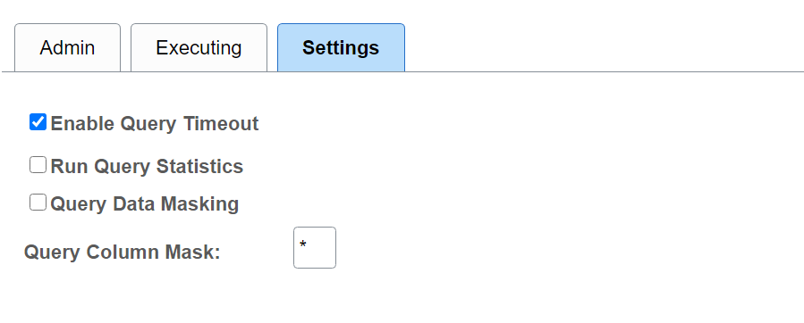 Query Administration - Settings page