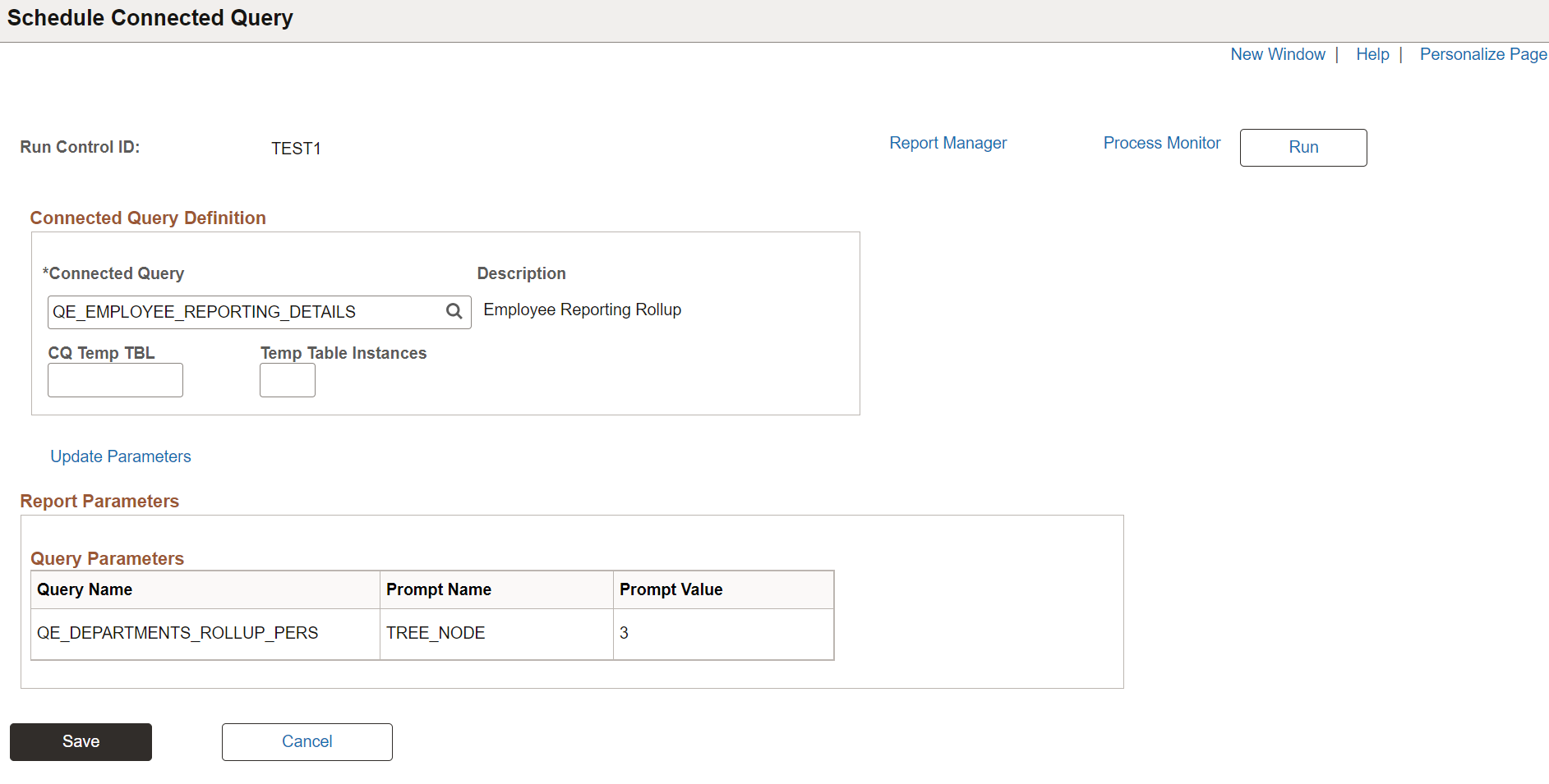 Schedule Connected Query page