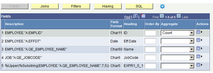 Composite Query Manager page - Aggregate functions