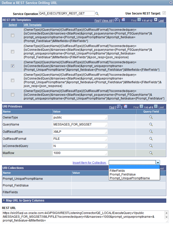 Define a REST Service Drilling URL page