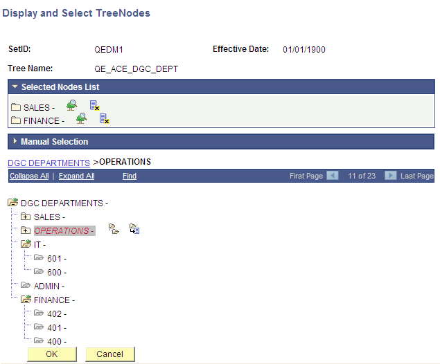 Display and Select TreeNodes page