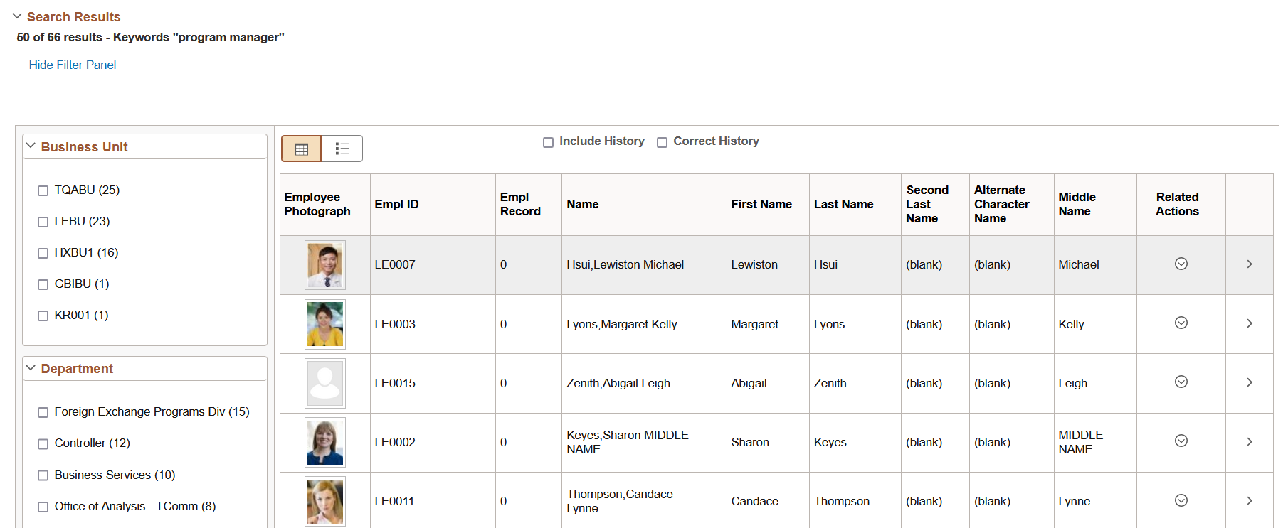 Keyword search - grid view