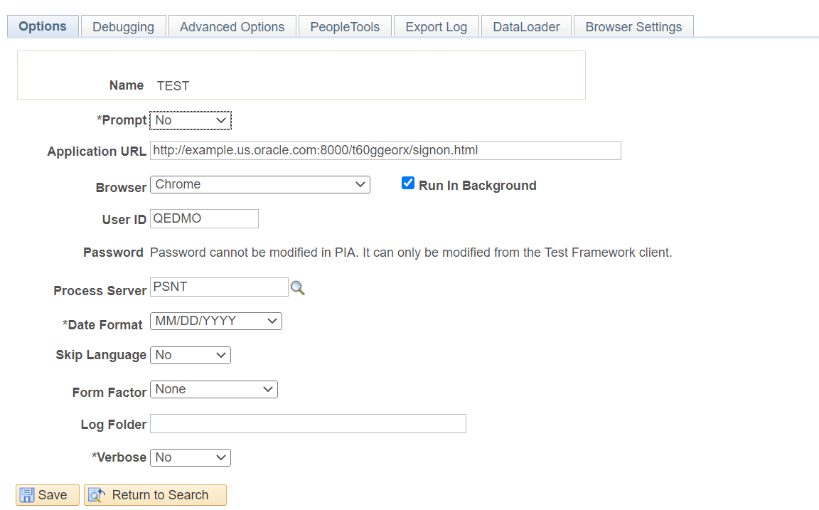 Define Runtime Options- Options page