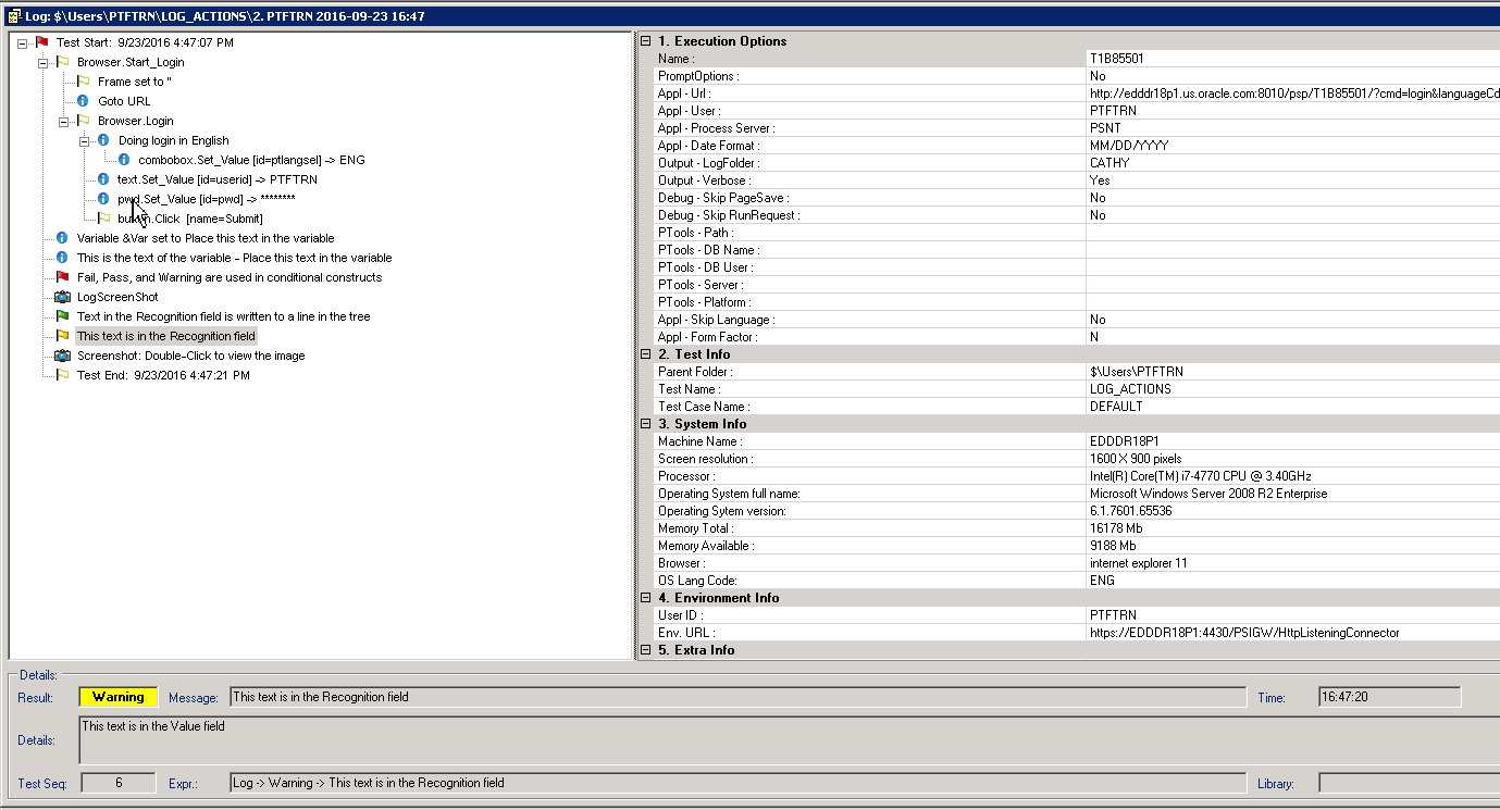 Example of a PTF log