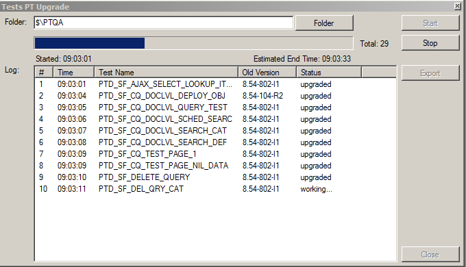 Tests PT Upgrade dialog box - processing