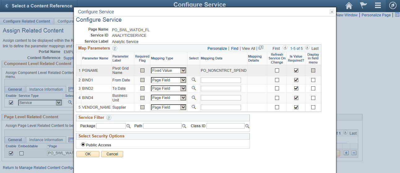 Configure Service page