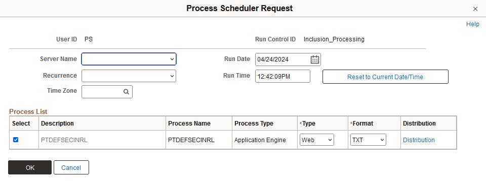 Process Scheduler Request page