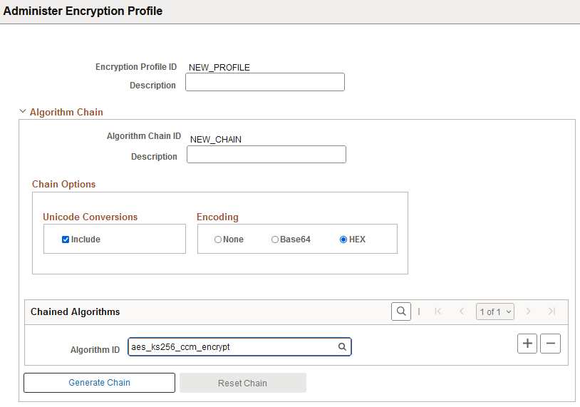 Administer Encryption Profiles page - New Profile