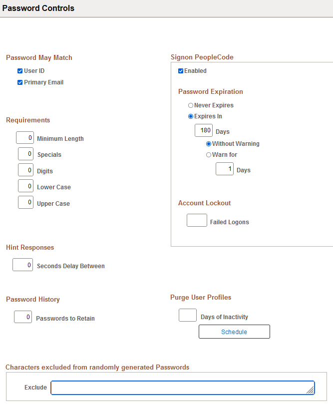 Password Controls page