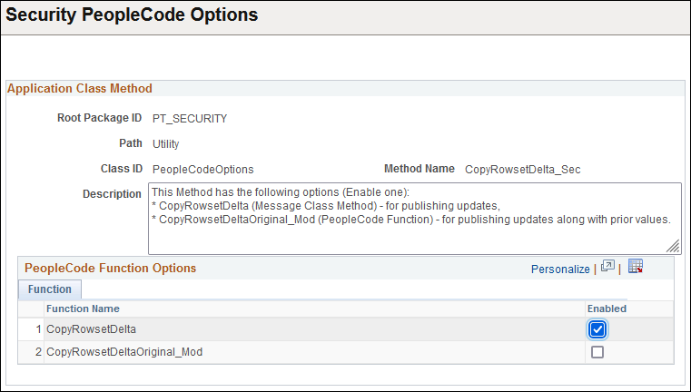 Security PeopleCode Options page