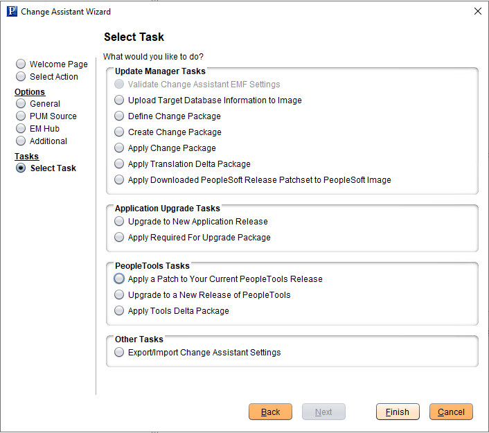 Change Assistant Wizard - Select Task page