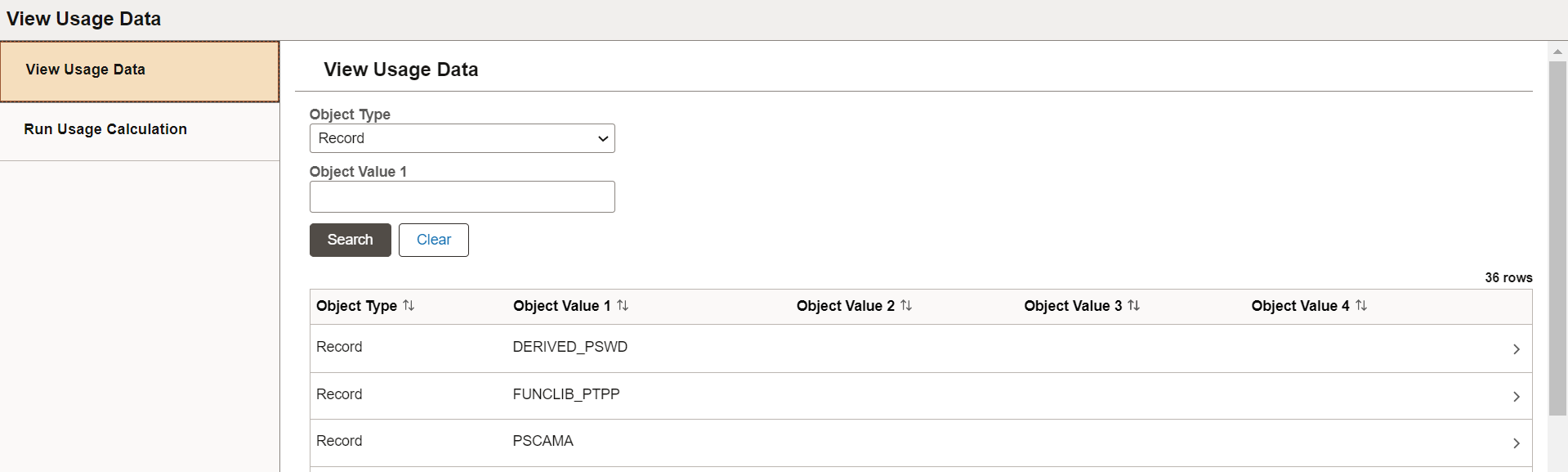 View Usage Data page