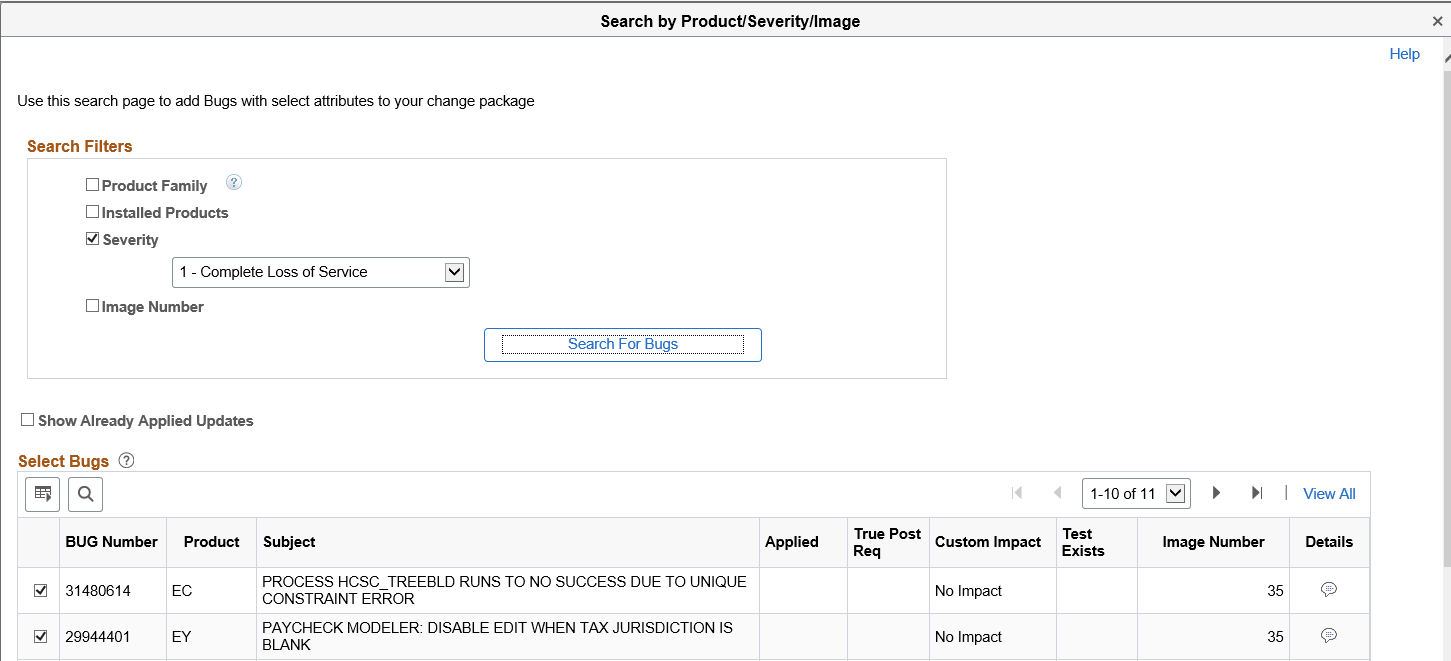 Example Search by Severity