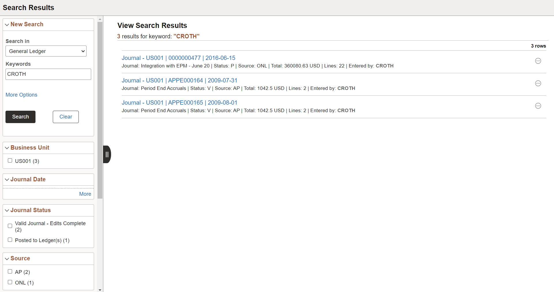 Global Search Results page