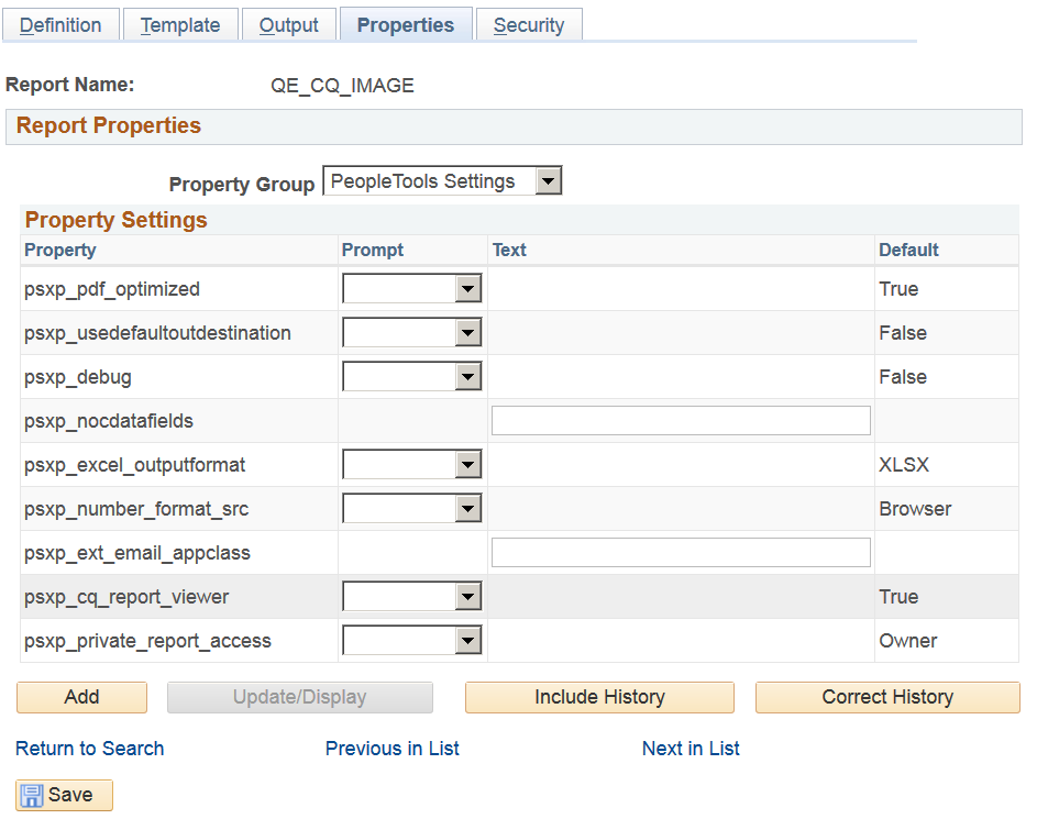 Report Definition - Properties page