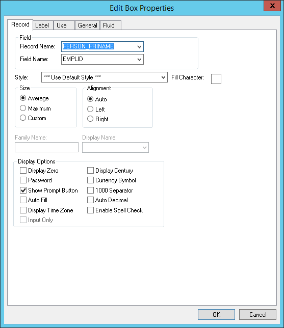 Edit Box Properties dialog box: Record tab