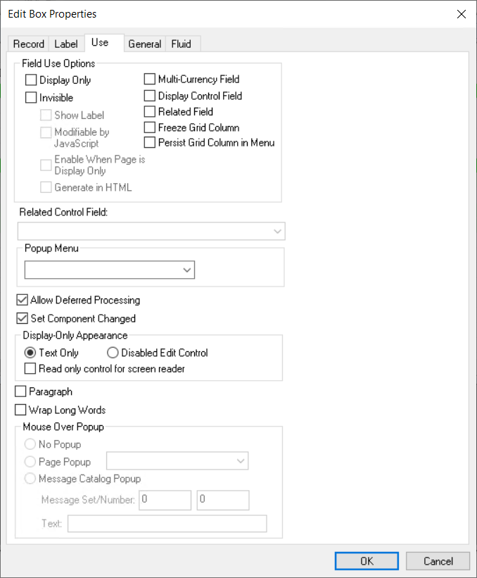 Edit Box Properties dialog box: Use tab