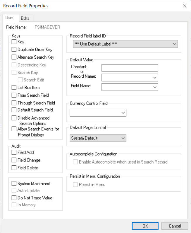 Record Field Properties dialog box: Use tab